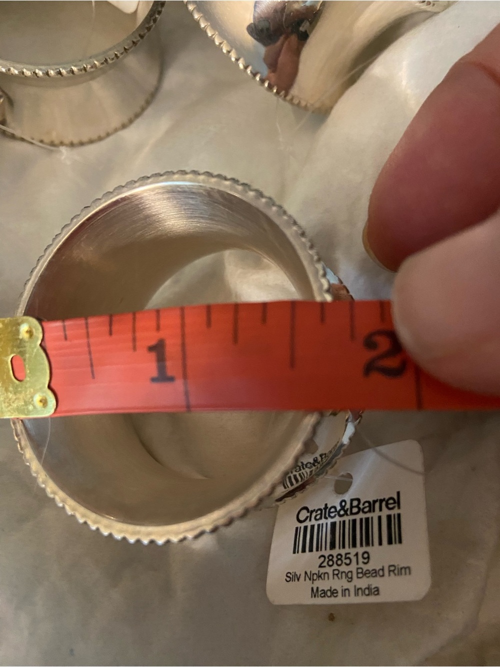 Crate&Barrel Polished Silver Beaded Rim Napkin Ring Set of 12, 10 NWT - Picture 3 of 3